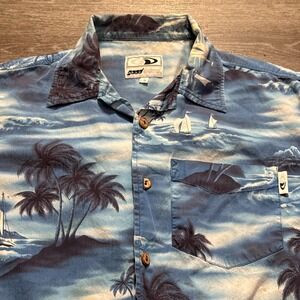 VINTAGE Good Vibes Shirt‎ Mens Small Hawaiian Surf Palm Island All Over Print